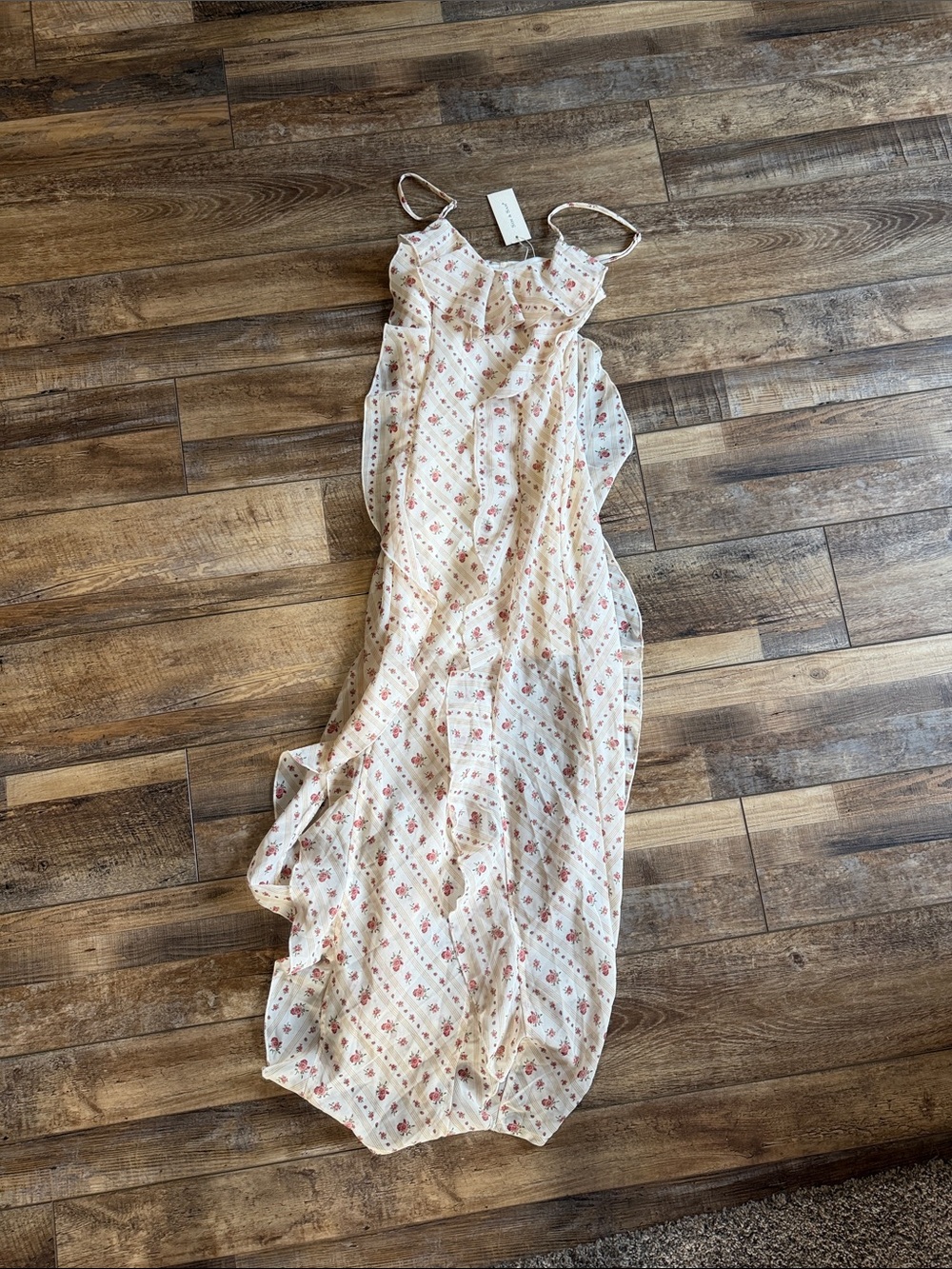NWT Sim & Sam Floral Cream Maxi Slip Dress with Mauve Flowers Size XS